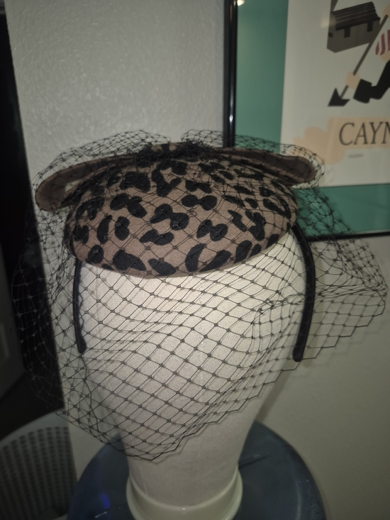 Scala Accessories - Scala Leopard-Print Pillbox Headband with Black Veil